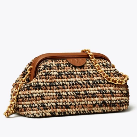 🥰 Tory Burch LEMING SOFT RAFFIA SMALL FRAME CROSSBODY - Picture 1 of 12